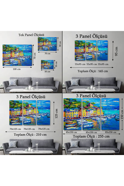 Liman Tekneleri Yağlıboya Görünüm Dekoratif Kanvas Duvar Tablosu-3461