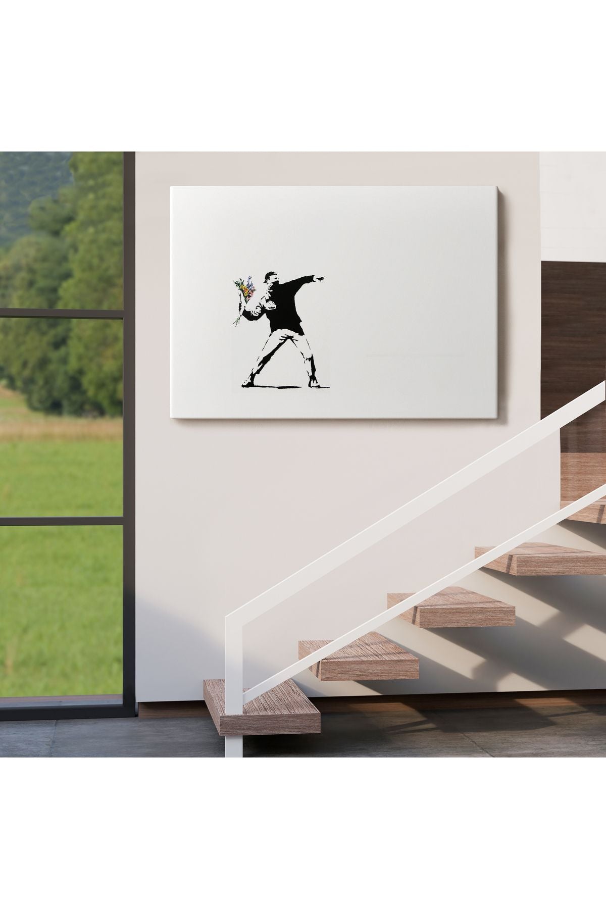 DB  Bansky'nin Çiçek Atan Adam Eseri Kanvas Tablo-5111