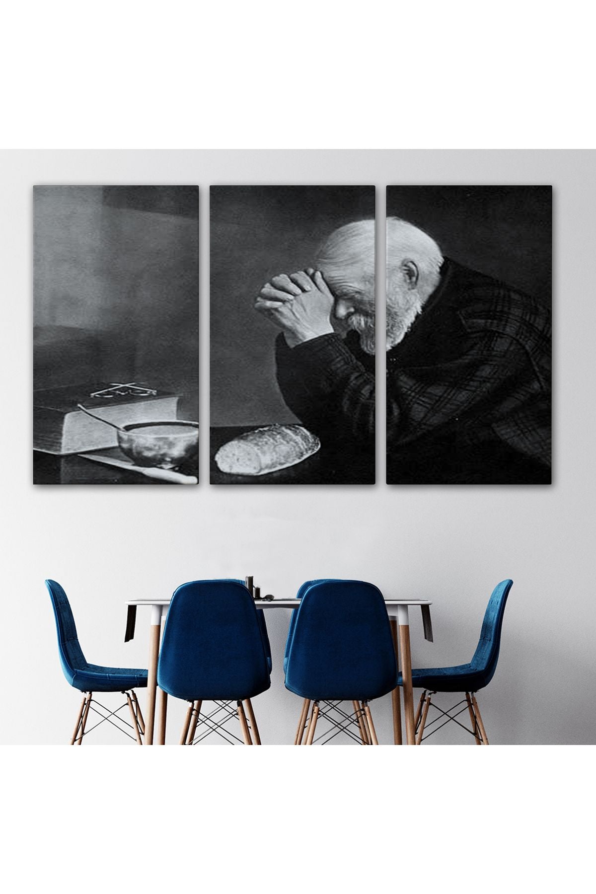 Eric Enstrom Grace Adam Ekmek Üzerinde Dua Ediyor Kanvas Tablo, Siyah Beyaz Baskı-5394