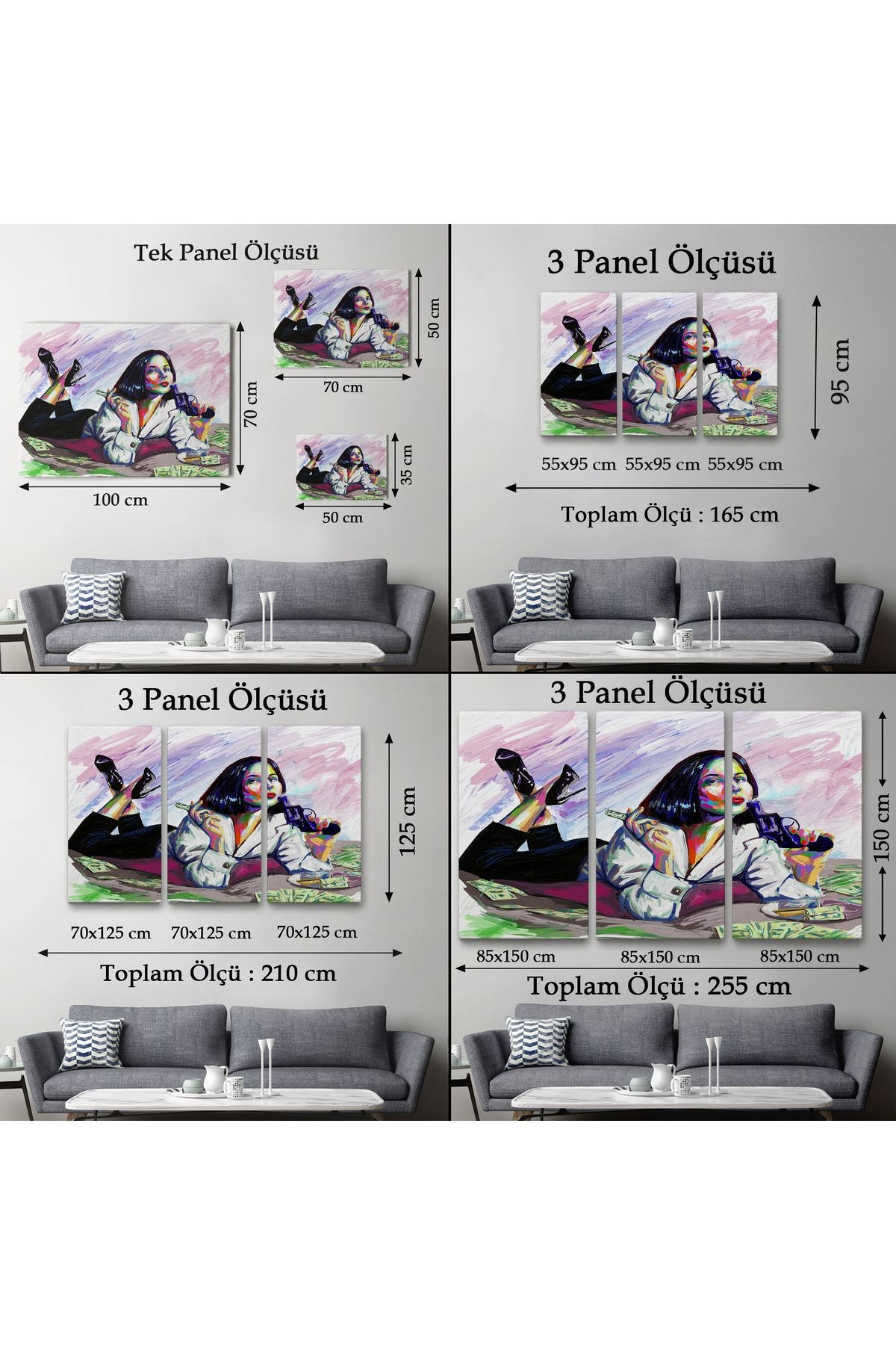 Silahlı Gangster Kız Pop Art Dekoratif Duvar Tablosu-3530