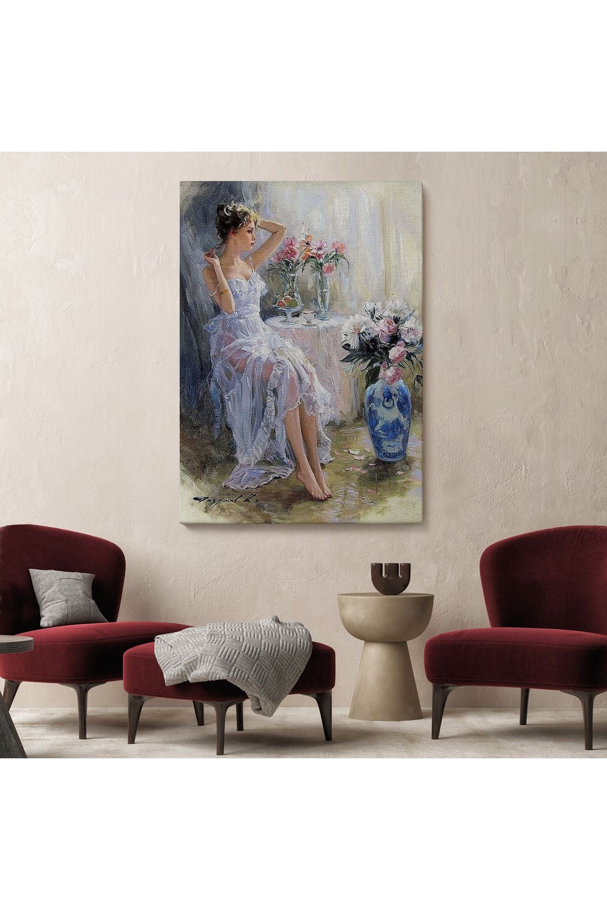 Beyaz Elbiseli Güzel Kız Duvar Tablosu-6013