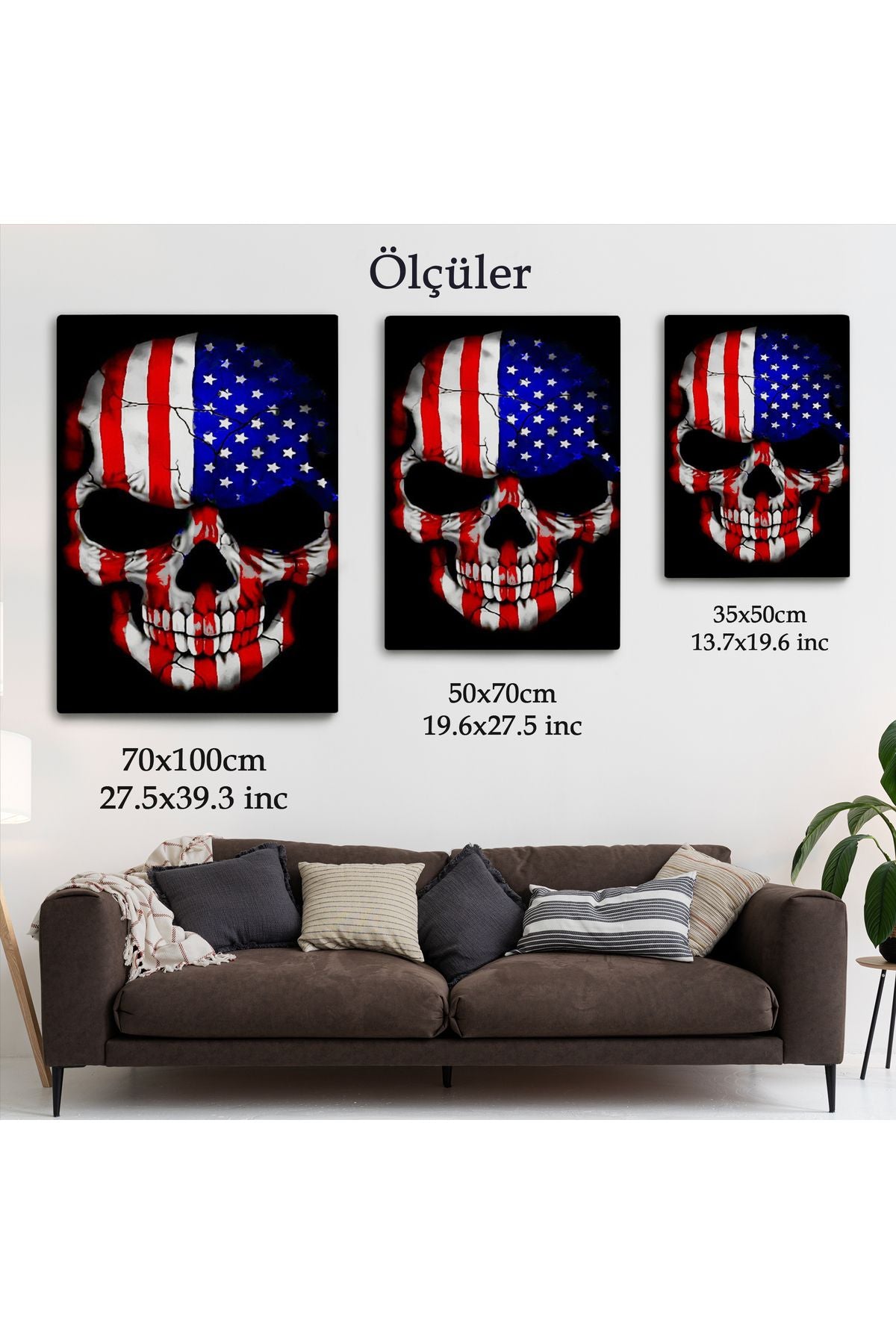 Amerika Bayrağı ve Kurukafa Dekoratif Duvar Tablosu-6356