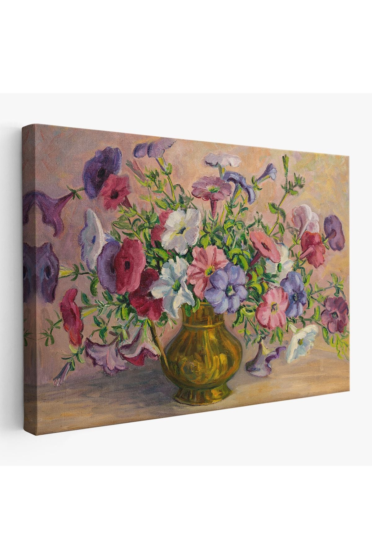 Vazoda Çiçekler Vintage Yağlıboya Görünüm Dekoratif Kanvas Duvar Tablosu-3672