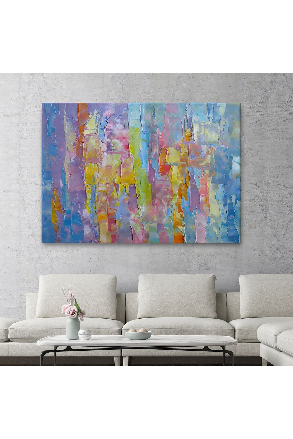 Yüksel Dokulu Soyut Yağlıboya Görünüm Dekoratif Kanvas Duvar Tablosu-3570