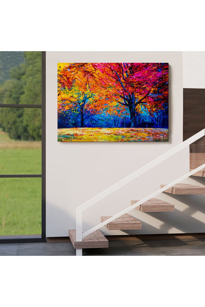 Sonbahar Ağaçları Yağlıboya Görünüm Dekoratif Kanvas Duvar Tablosu-3459