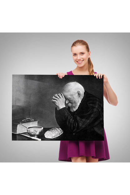 Eric Enstrom Grace Adam Ekmek Üzerinde Dua Ediyor Kanvas Tablo, Siyah Beyaz Baskı-5394