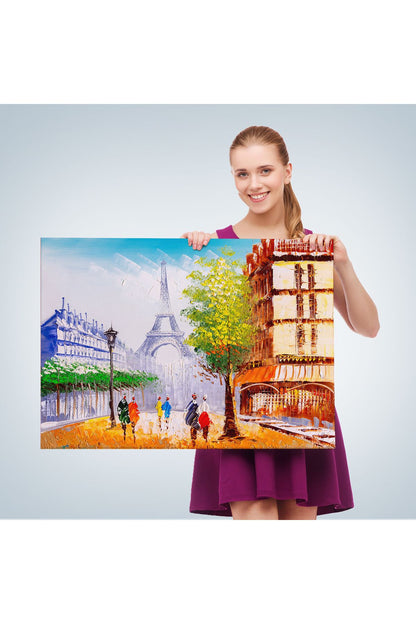 Eyfel Kulesi Manzaralı Yağlıboya Görünüm Dekoratif Kanvas Duvar Tablosu-3484