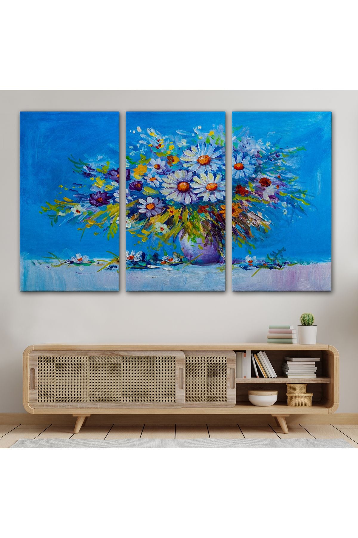 Vazodaki Çiçekler Yağlıboya Görünüm Dekoratif Kanvas Duvar Tablosu-3641