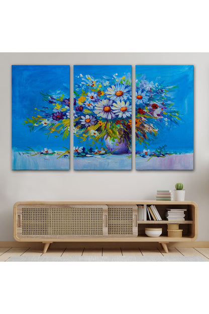 Vazodaki Çiçekler Yağlıboya Görünüm Dekoratif Kanvas Duvar Tablosu-3641