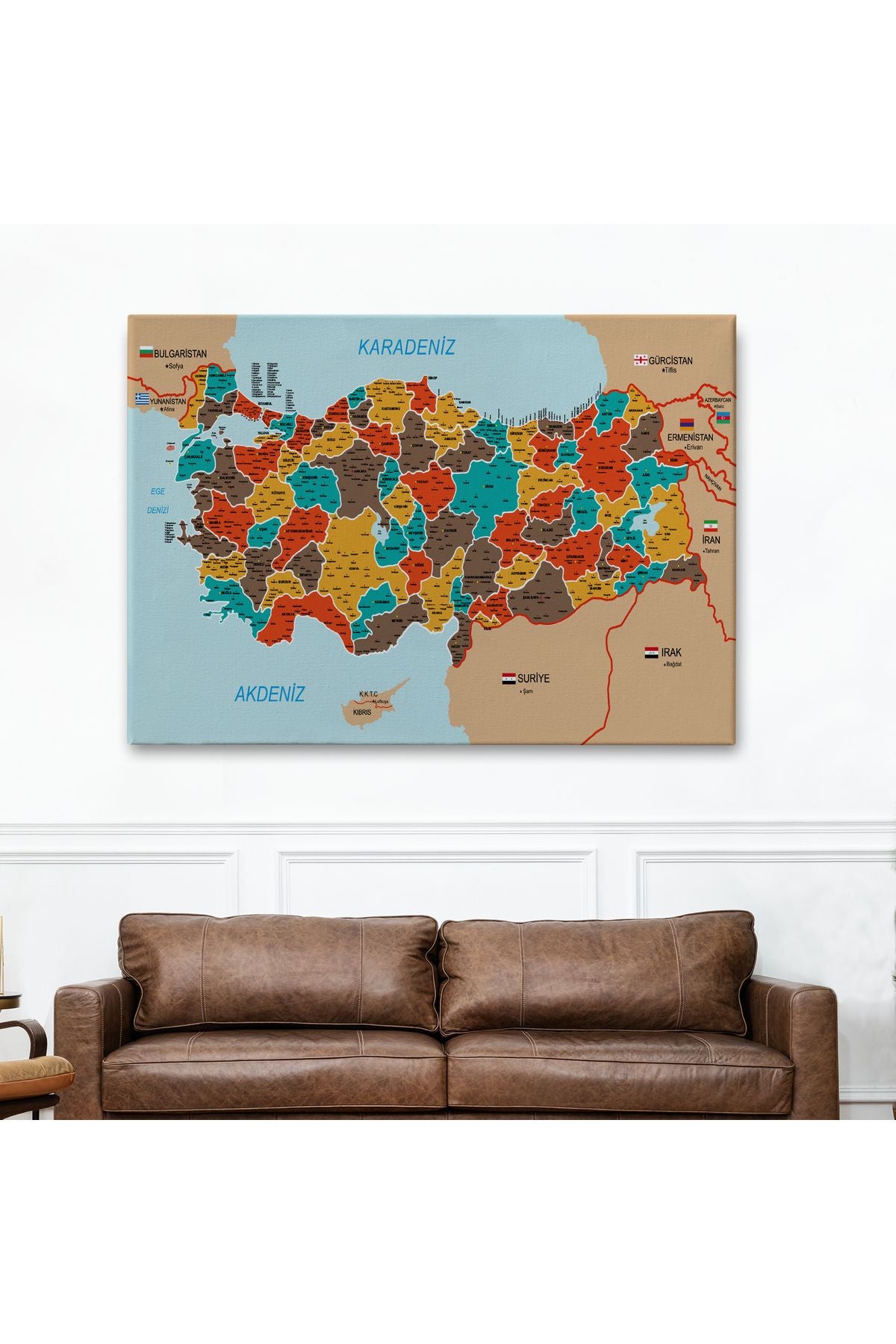 Türkiye Haritası Kanvas Tablo İl ve İlçeli Ayrıntılı Eğitici Komşulu Tablo 3010