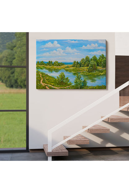 Rusya Nehri Yağlıboya Görünüm Dekoratif Kanvas Duvar Tablosu-3619