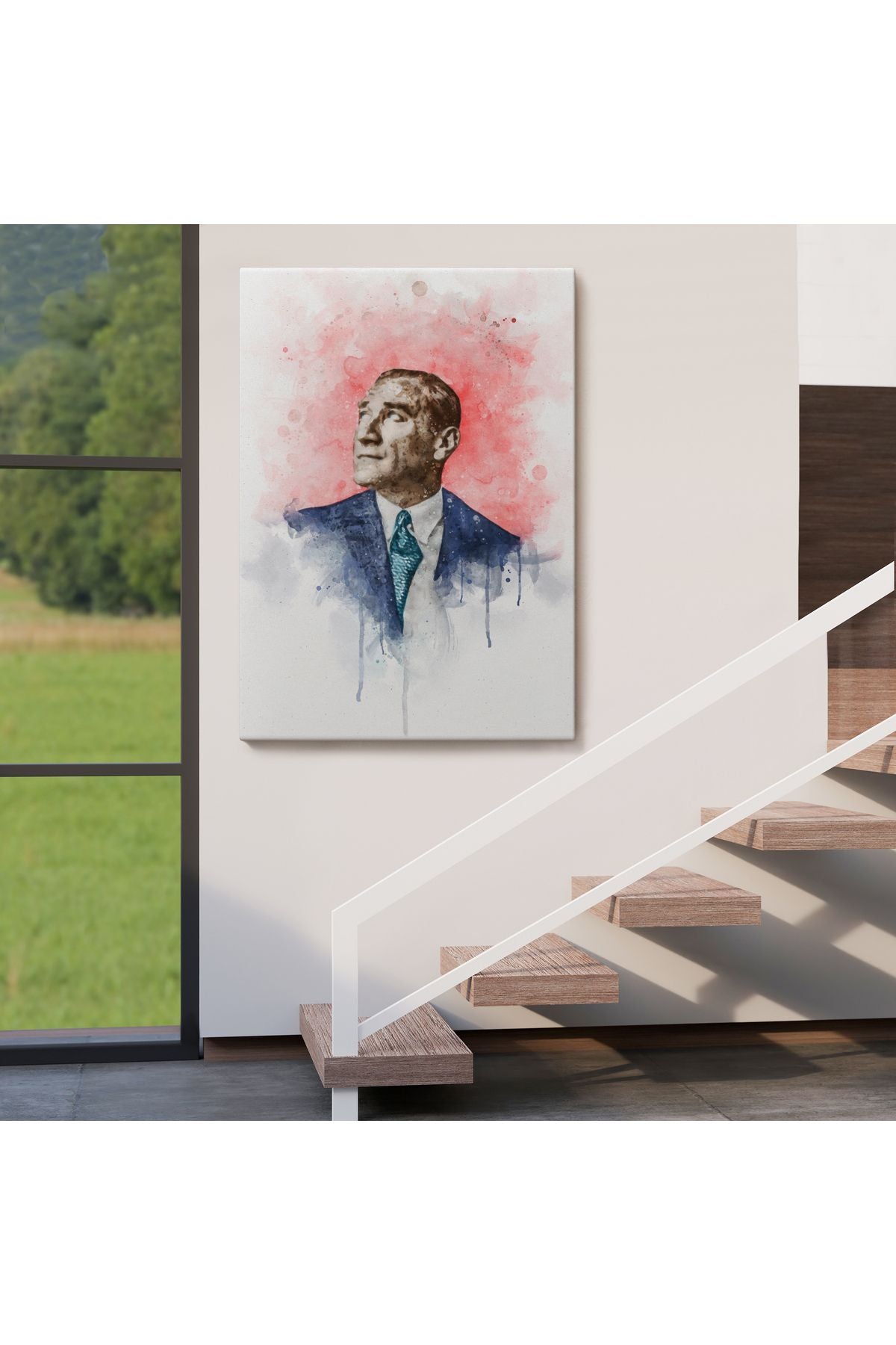 Mustafa Kemal Atatürk Suluboya Görünümlü Portresi Dekoratif Kanvas Tablo-DB-79