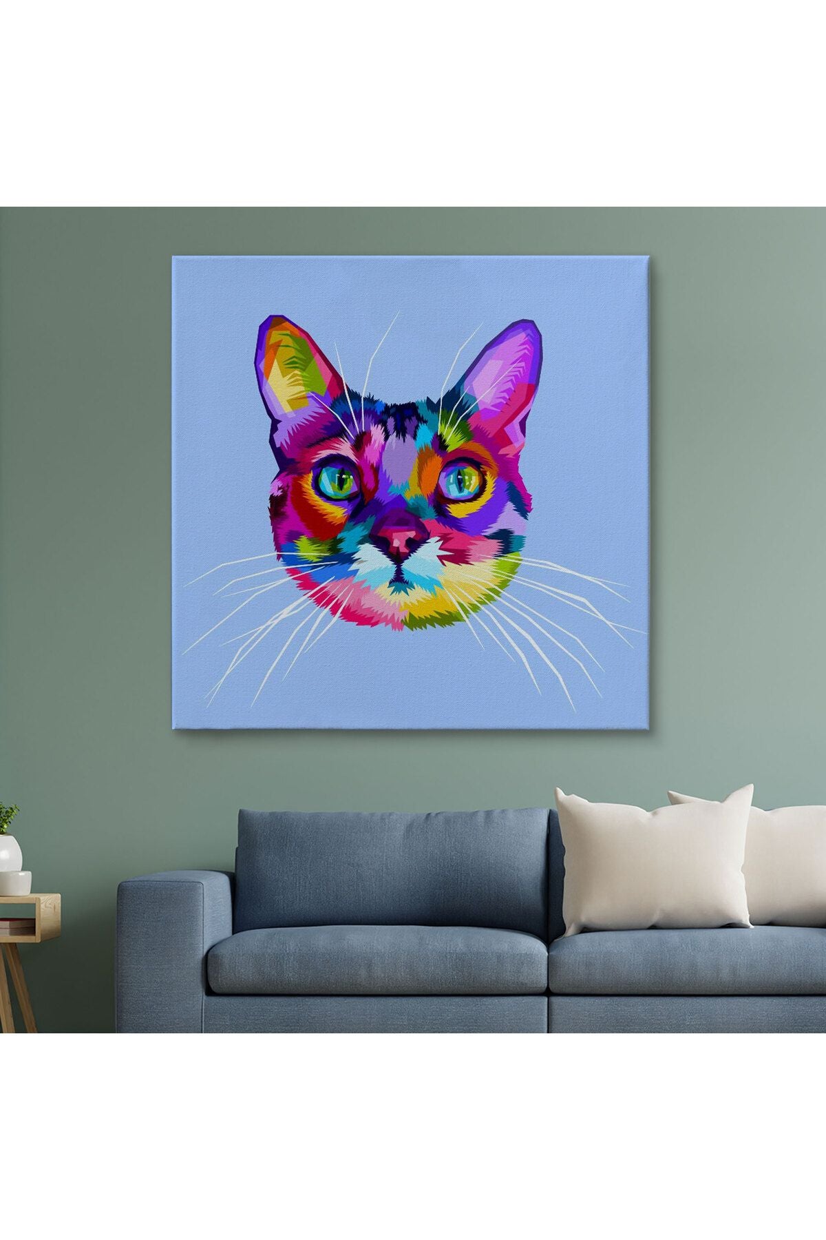 modagos068 Renkli Kedi Kafası Dekoratif Kanvas Tablo-5815