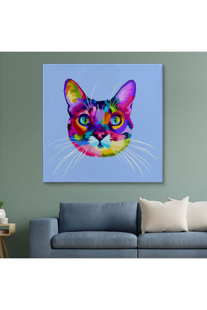 modagos068 Renkli Kedi Kafası Dekoratif Kanvas Tablo-5815