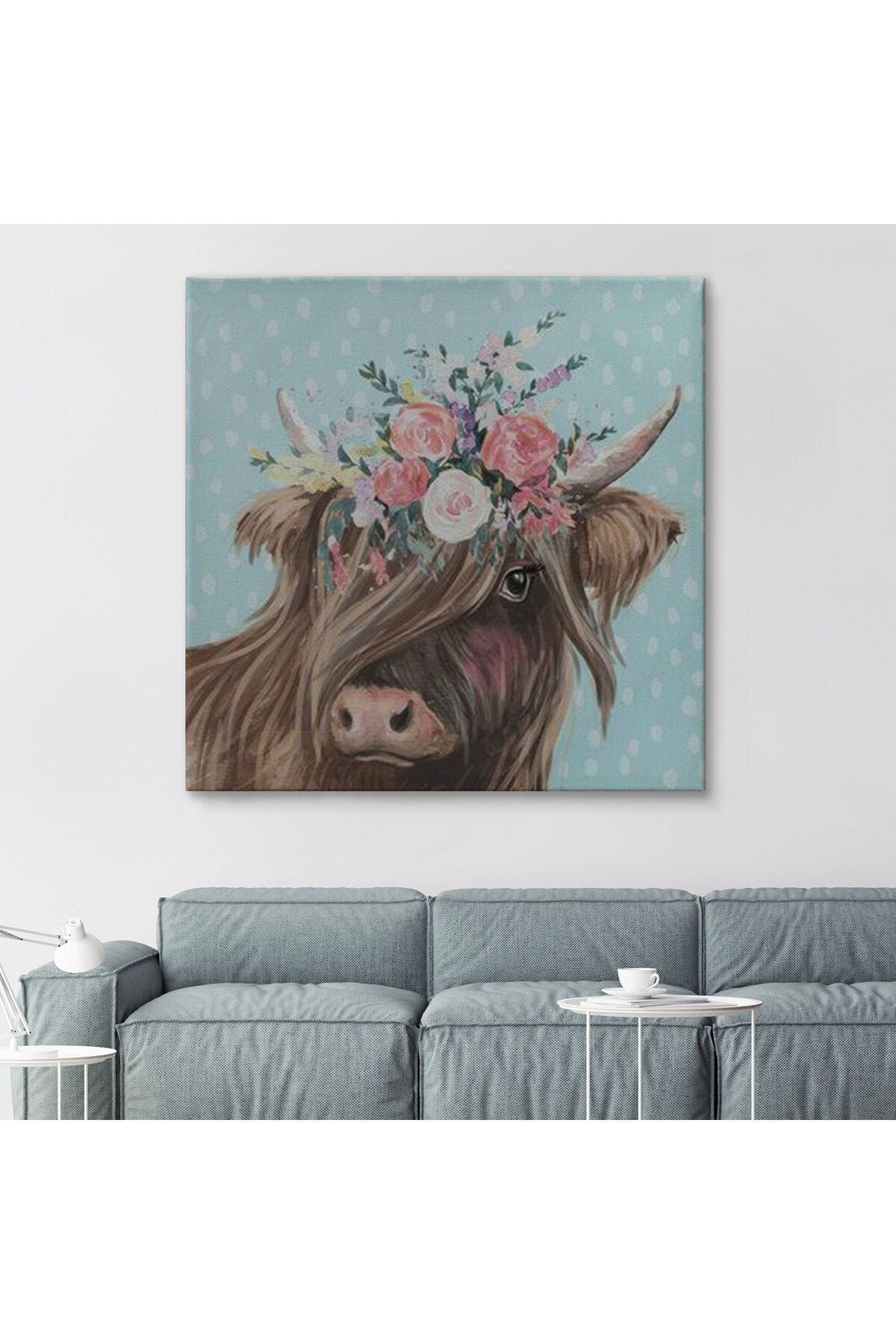 Çiçek Taçlı Güzel Yayla İneği Kanvas Tablo-5861