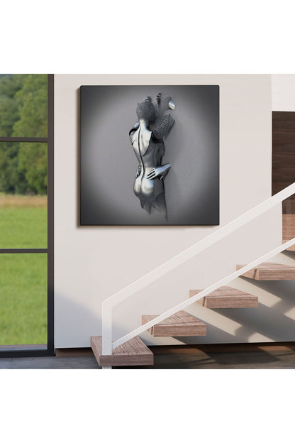 Aşk Sanatı, Gri ve Gümüş 3D Metalik Efektli Kanvas Tablo-5362