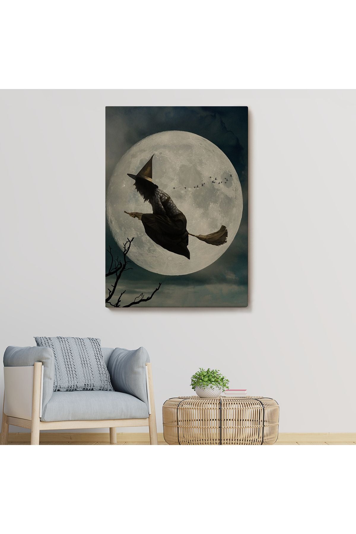 Süpürge İle Uçan Cadı, Cadılar Bayramı Helloven Duvar Tablosu -6481