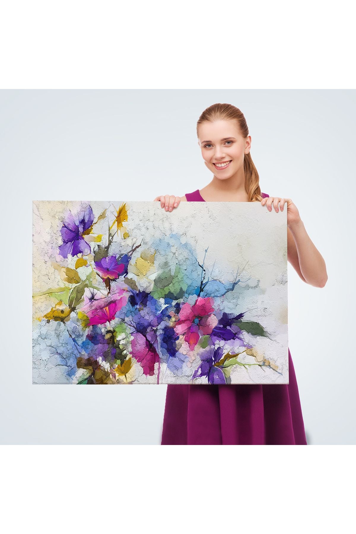 Modern Sanat Soyut Çiçekler Dekoratif Kanvas Duvar Tablo-3650