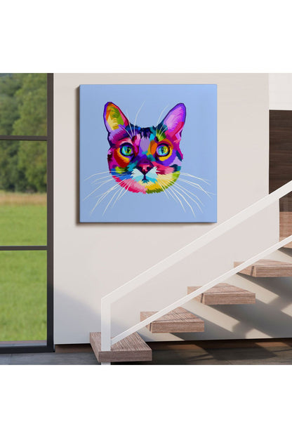 modagos068 Renkli Kedi Kafası Dekoratif Kanvas Tablo-5815