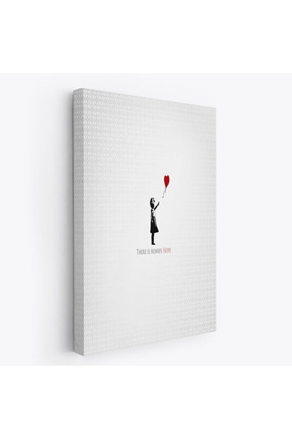Her Zaman Umut Vardır Yazan Kanvas Tablo, Kırmızı Balonlu Kız ,Banksy Grafitti Sokak Sanatı-5135