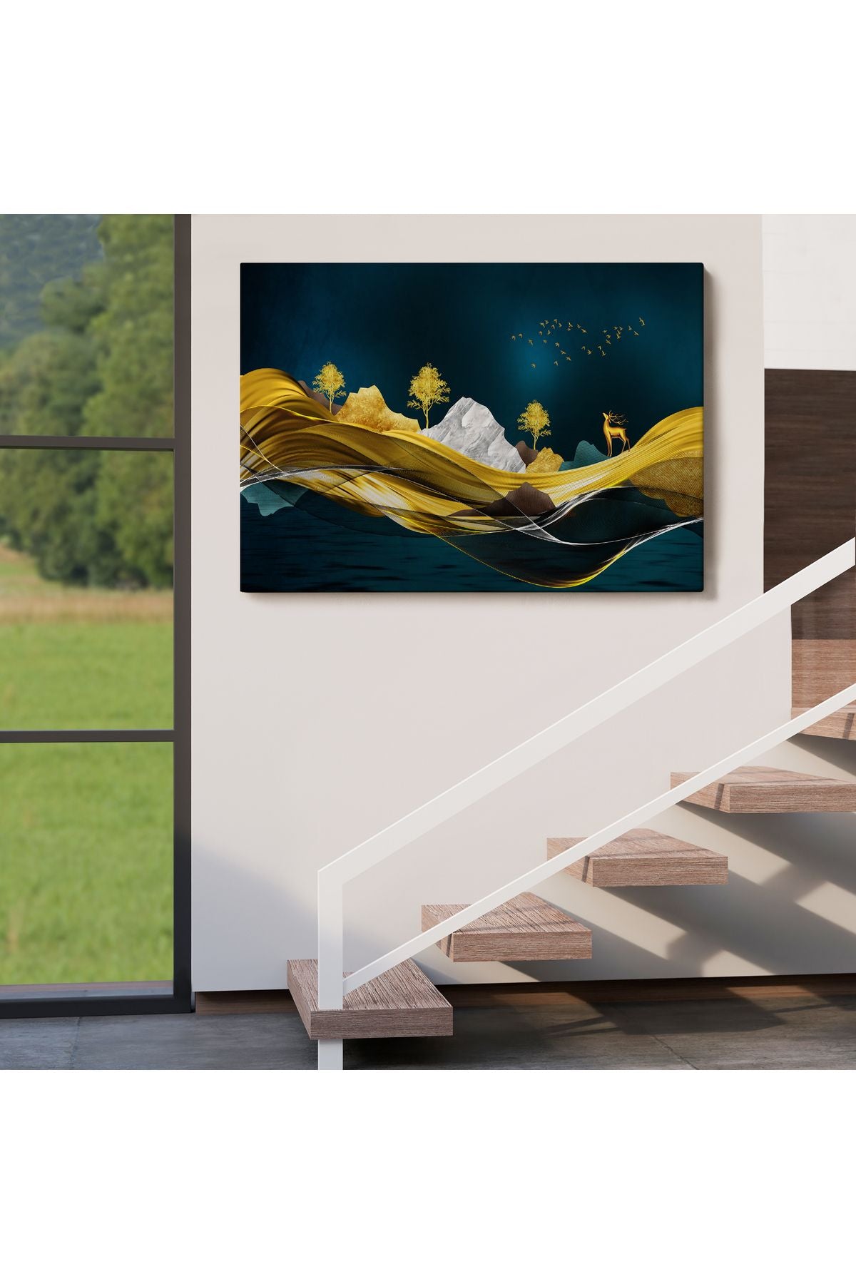 Altın Renkli Dağların Dekoratif Duvar Tablosu-3523