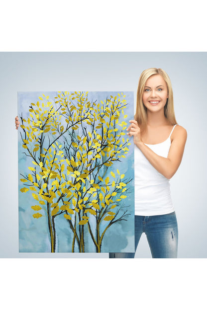 Sarı Yapraklar Soyut Dekoratif Kanvas Tablo-5178