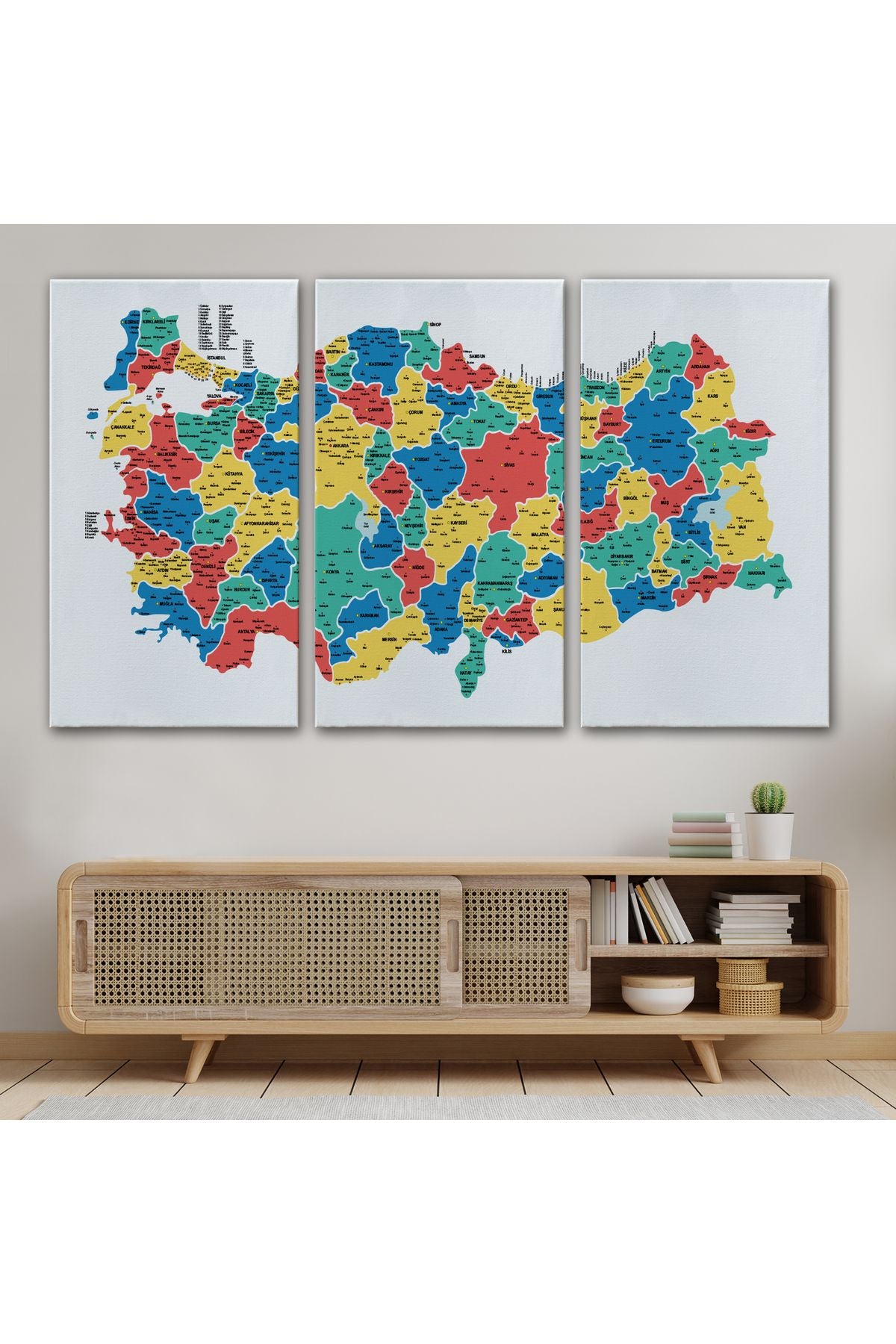 Türkiye Haritası Kanvas Tablo İl ve İlçeli Ayrıntılı Eğitici Dekoratif Tablo 3047