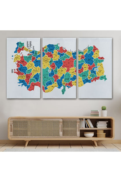 Türkiye Haritası Kanvas Tablo İl ve İlçeli Ayrıntılı Eğitici Dekoratif Tablo 3047