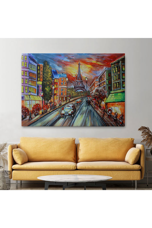 Eyfel Kulesi Manzaralı Yağlıboya Görünüm Dekoratif Kanvas Duvar Tablosu-3726