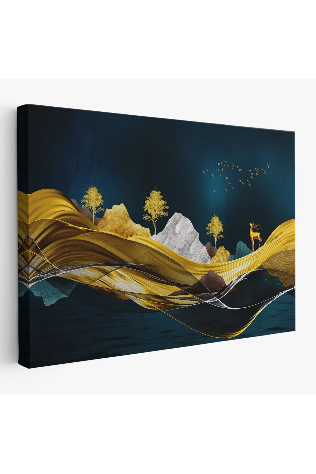 Altın Renkli Dağların Dekoratif Duvar Tablosu-3523