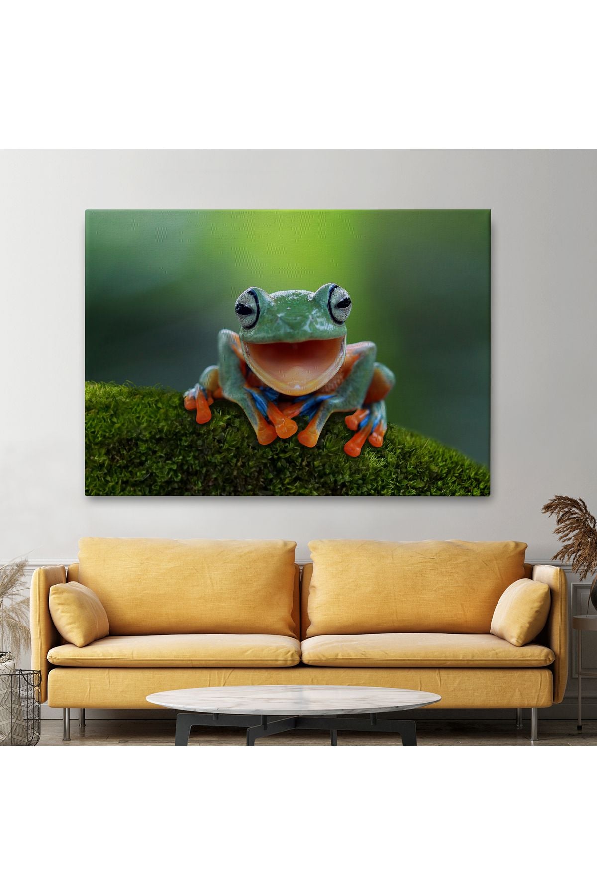 Renkli Gülen Kurbağa Dekoratif Kanvas Tablo 1149