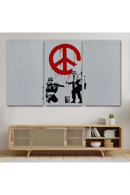 Bansky, Barış İşareti Yapan Askerler Kanvas Tablosu-5109