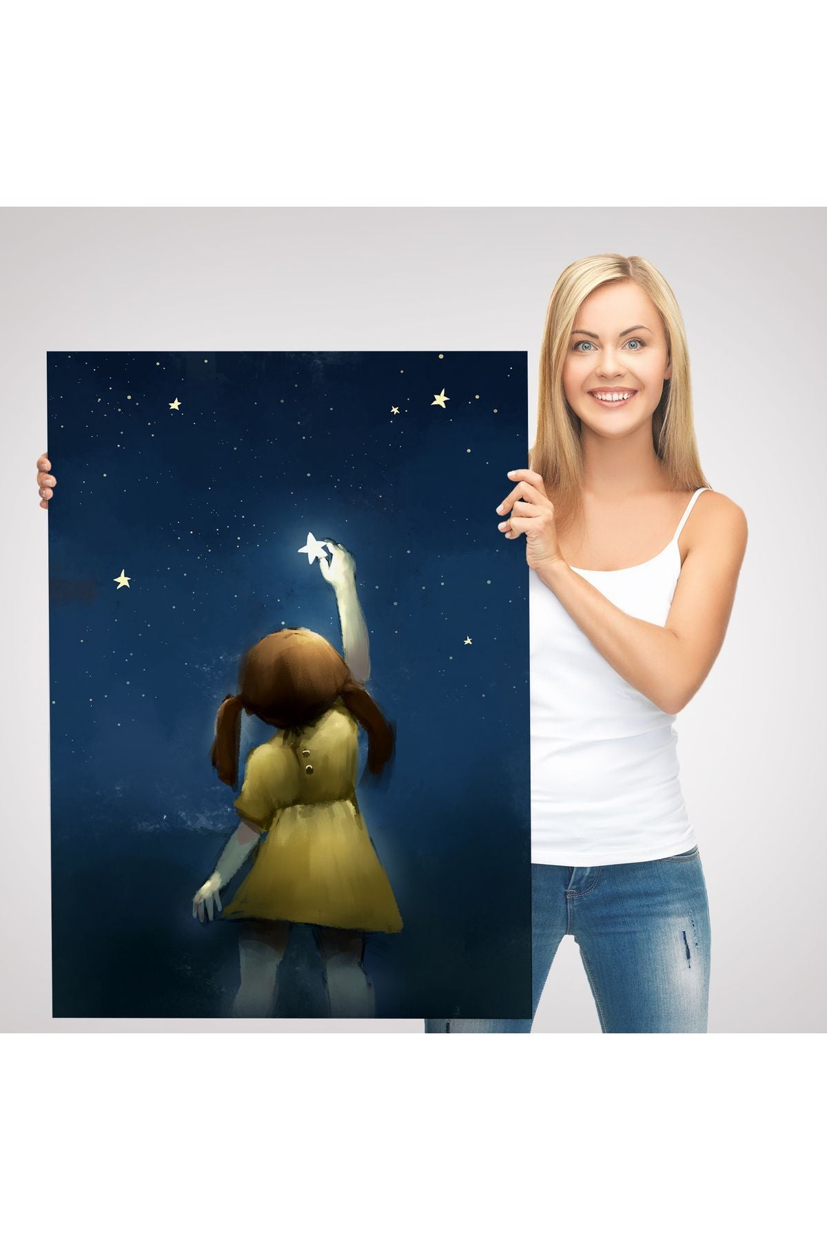 Yıldıza Ulaşan Kız Çocoğu Duvar Tablosu-5994