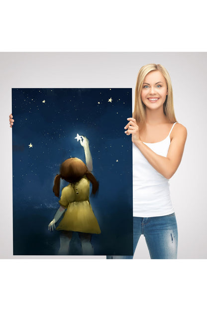 Yıldıza Ulaşan Kız Çocoğu Duvar Tablosu-5994