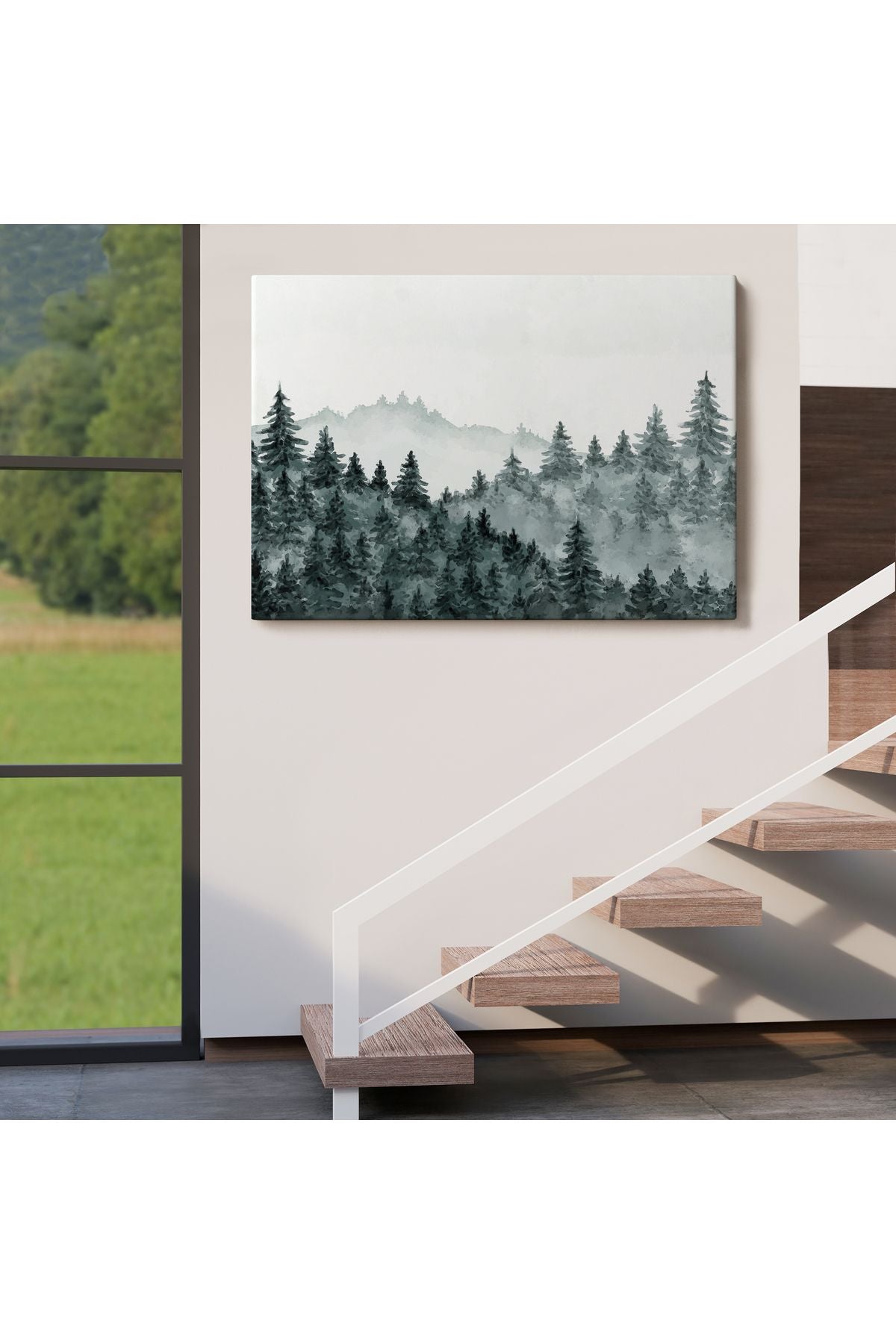 Suluboya Görünümlü Orman Manzarası Dekoratif Kanvas Duvar Tablosu-3644