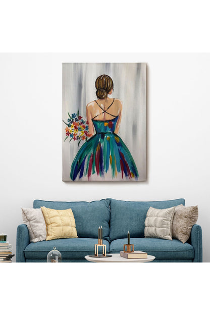 Renkli Çiçekli Kadın Dekoratif Duvar Tablosu -6257