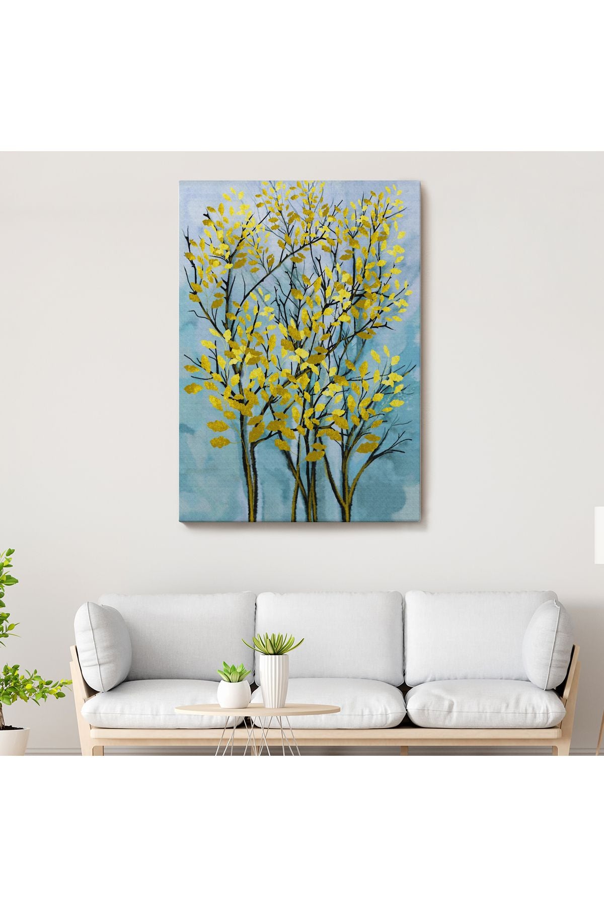 Sarı Yapraklar Soyut Dekoratif Kanvas Tablo-5178