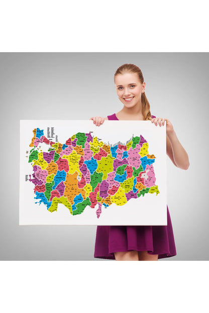 Türkiye Haritası Kanvas Tablo İl ve İlçeli Ayrıntılı Eğitici Dekoratif Tablo 3029