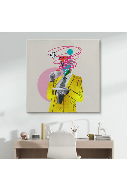 Çizgi Roman Kahramanı Kahvesini Yudumluyor Pop Art Kanvas Tablo-5066