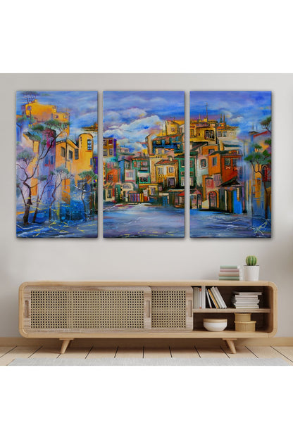 Bulutlu Avlu Yağlıboya Görünüm Dekoratif Kanvas Duvar Tablosu-3451