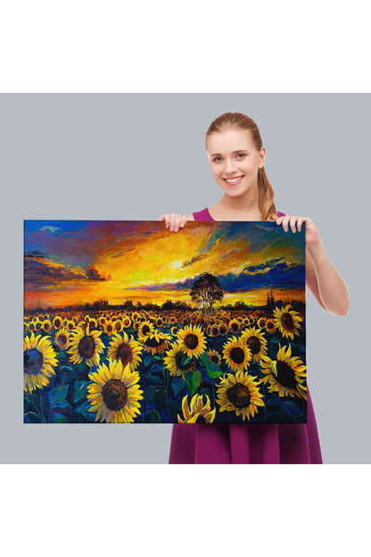 Ayçiçeği Tarlası Yağlıboya Görünüm Dekoratif Kanvas Duvar Tablosu-3751
