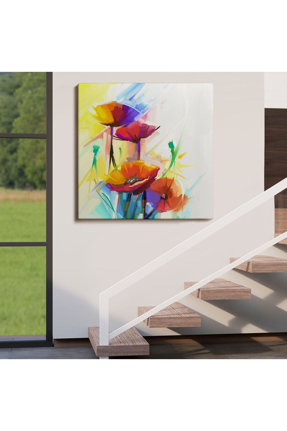 Soyut Çiçekler Yağlıboya Görünüm Dekoratif Kanvas Duvar Tablosu-5828