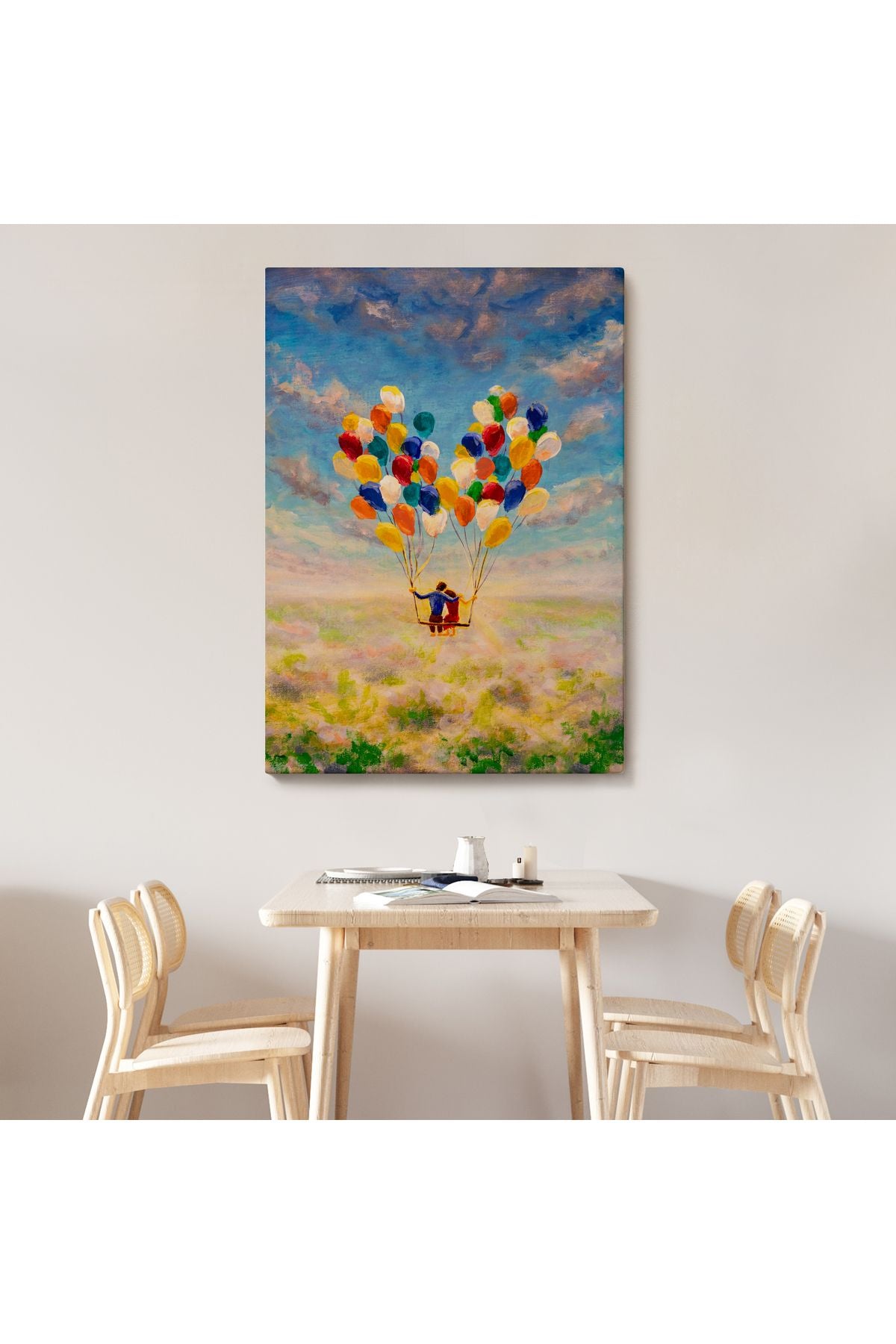 Bolanlar Ile Uçan Sevgililer Yağlıboya Görünüm Dekoratif Kanvas Duvar Tablosu-5944