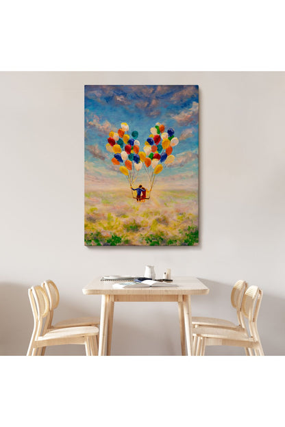 Bolanlar Ile Uçan Sevgililer Yağlıboya Görünüm Dekoratif Kanvas Duvar Tablosu-5944