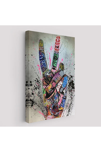 Bansky El Hareketi Kanvas Tablo, Graffiti Zafer İşareti Sokak Sanatı Tablo-5309