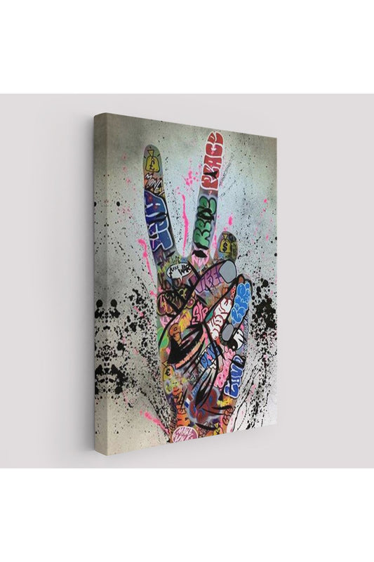 Bansky El Hareketi Kanvas Tablo, Graffiti Zafer İşareti Sokak Sanatı Tablo-5309