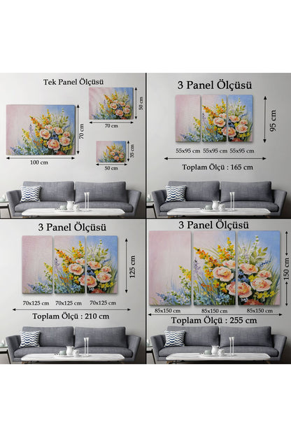 Soyut Yaz Çiçekleri Yağlıboya Görünüm Dekoratif Kanvas Duvar Tablosu-3496