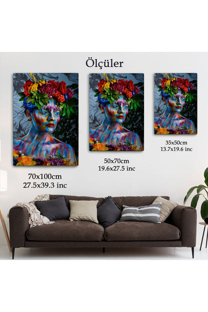 Renkli Çiçek Taçlı Kız Duvar Tablosu-5991