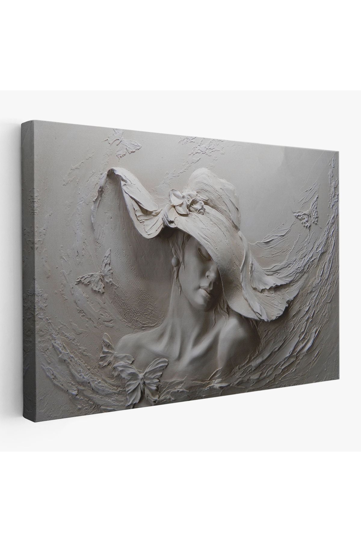 Kabartma Görünümlü Şapkalı Kadın Kanvas Duvar Tablosu -3424