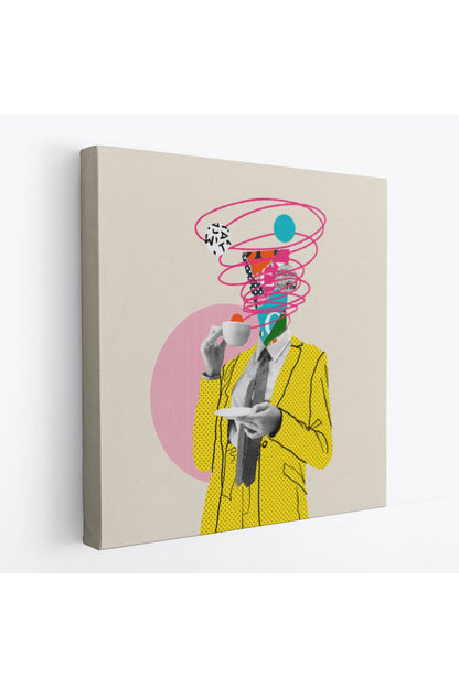 Çizgi Roman Kahramanı Kahvesini Yudumluyor Pop Art Kanvas Tablo-5066